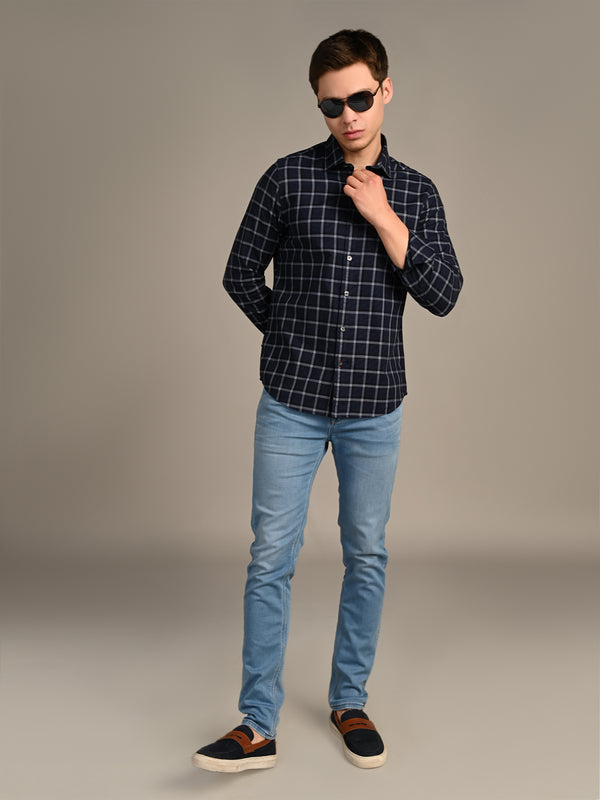 Killer Men Navy Checks Slim Fit Shirts