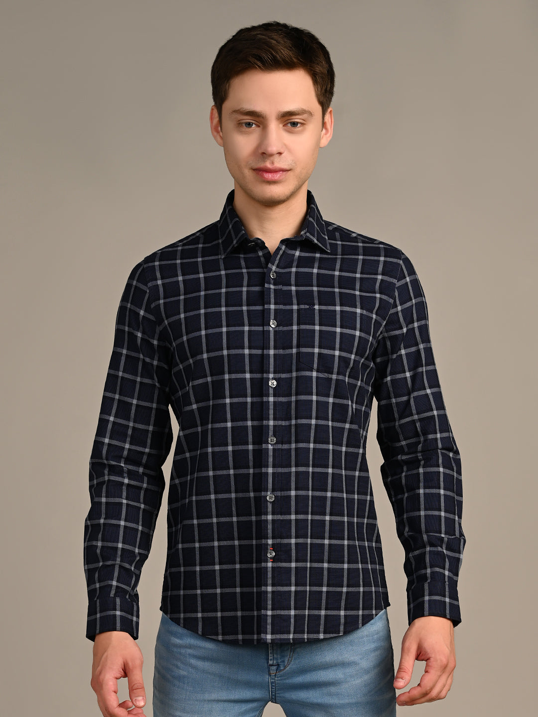 Killer Men Navy Checks Slim Fit Shirts