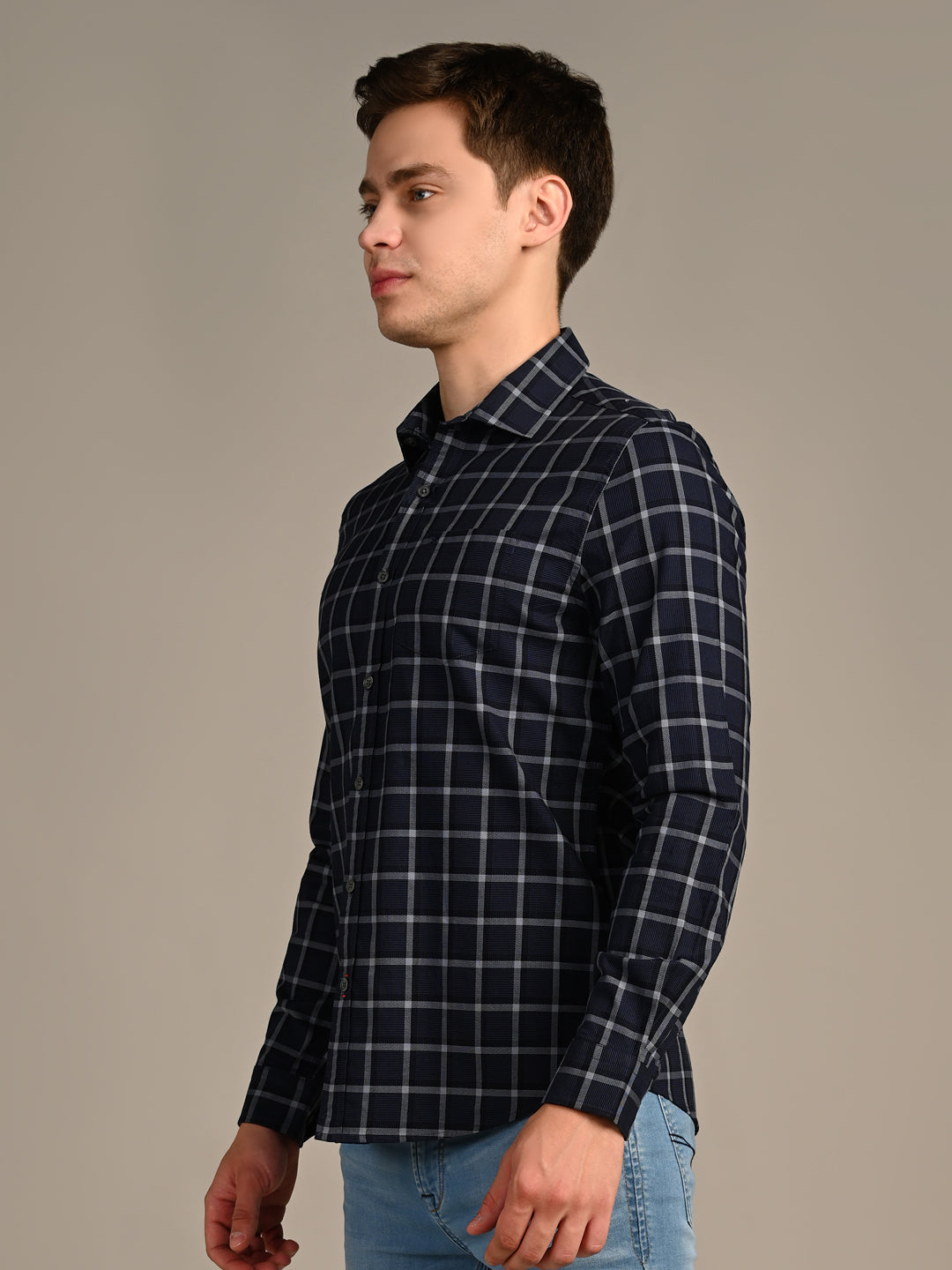 Killer Men Navy Checks Slim Fit Shirts