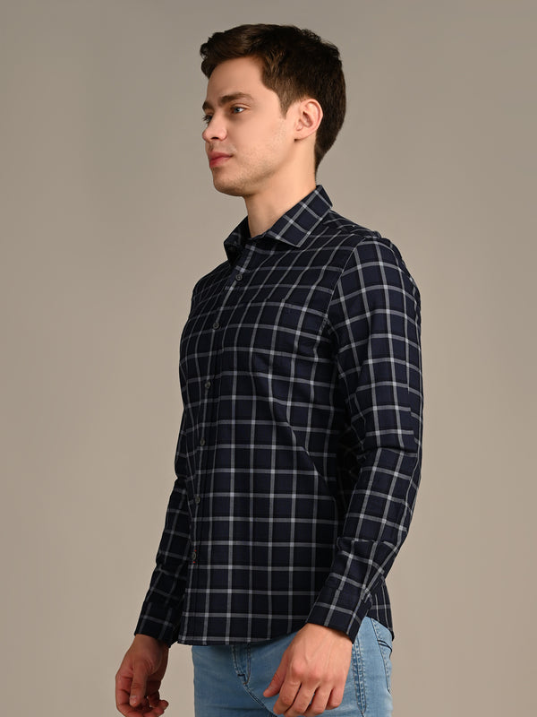 Killer Men Navy Checks Slim Fit Shirts