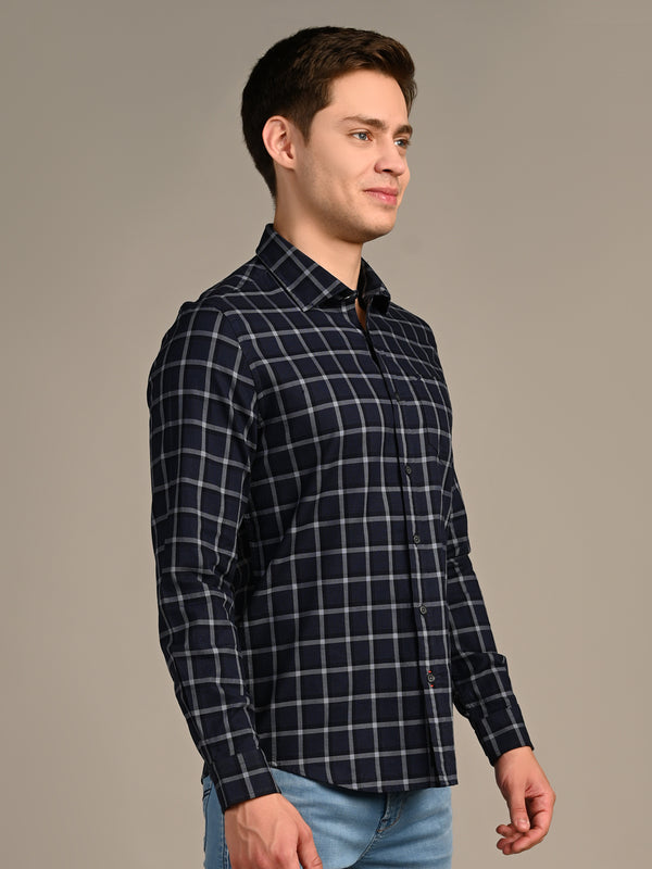 Killer Men Navy Checks Slim Fit Shirts