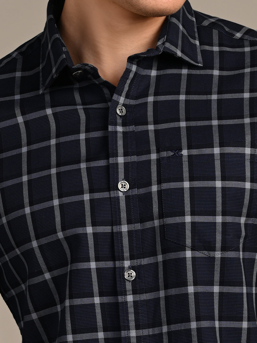 Killer Men Navy Checks Slim Fit Shirts