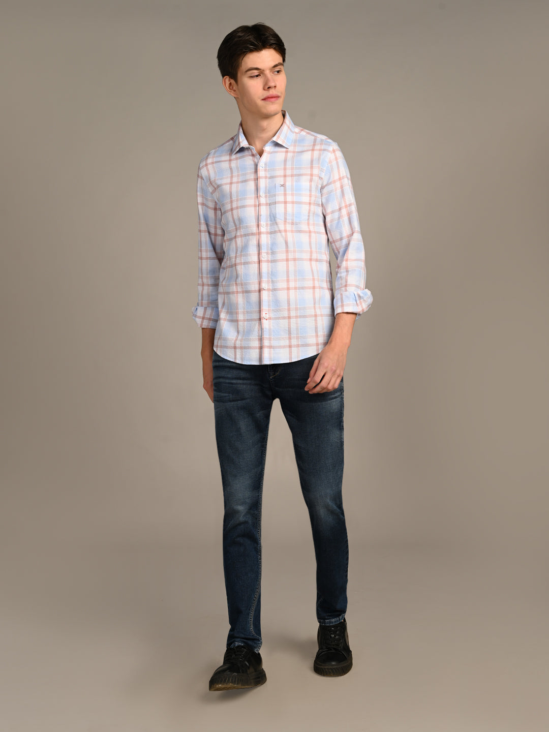 Killer Men Light Blue Checks Slim Fit Shirts