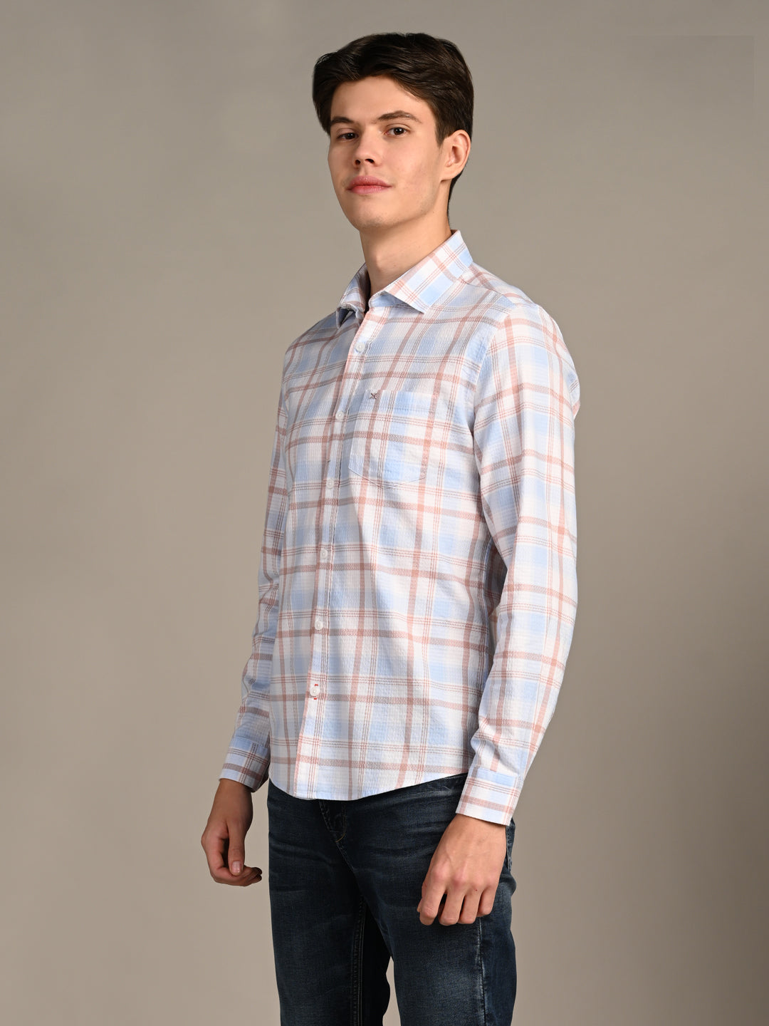 Killer Men Light Blue Checks Slim Fit Shirts