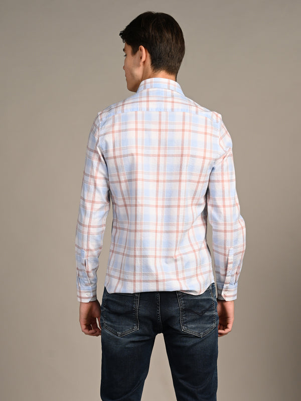 Killer Men Light Blue Checks Slim Fit Shirts