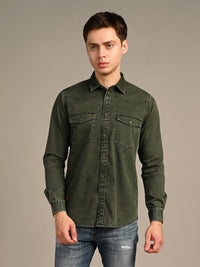 Killer Men Olive Green Solid Slim Fit Shirts