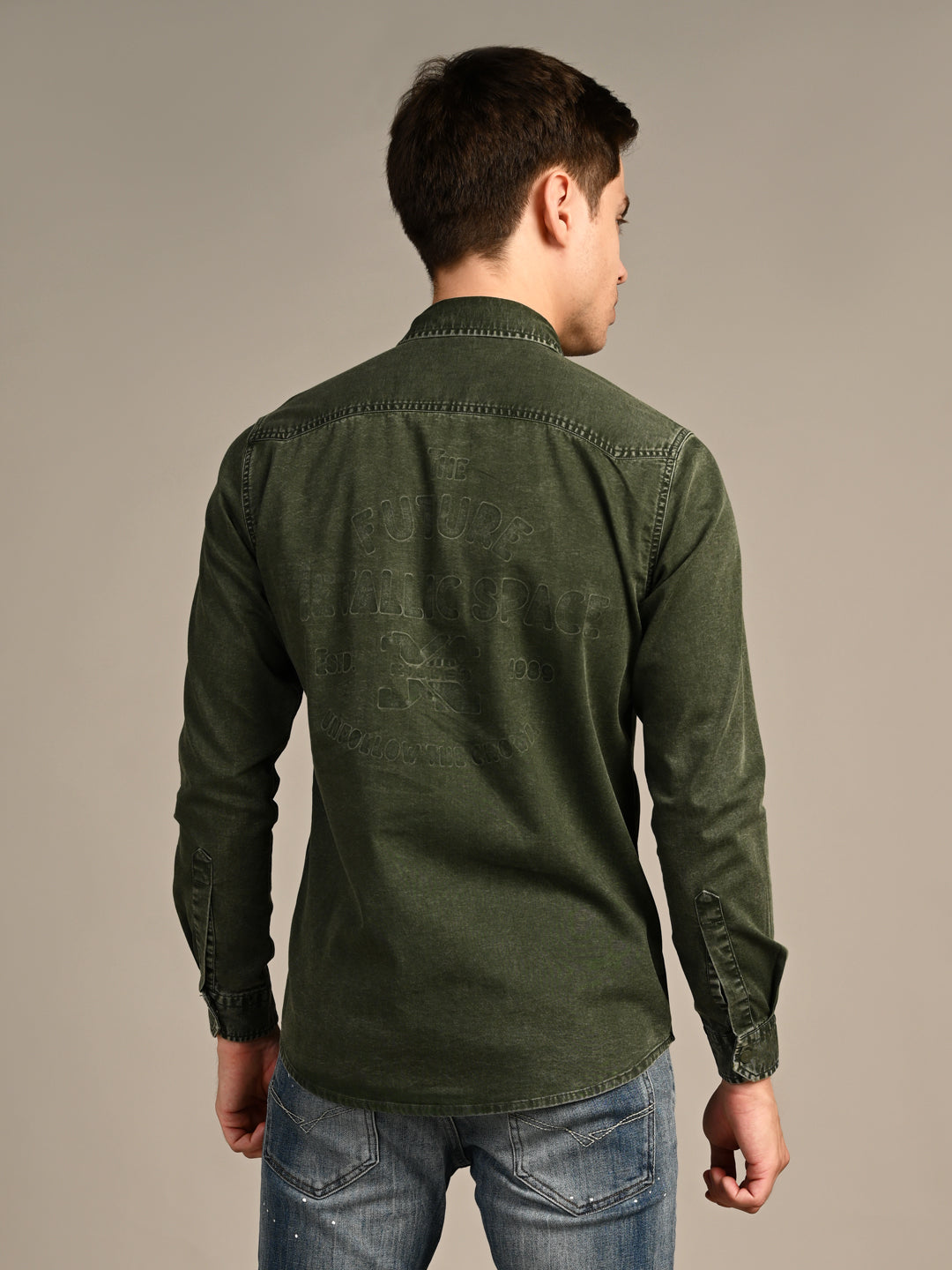 Killer Men Olive Green Solid Slim Fit Shirts