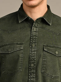 Killer Men Olive Green Solid Slim Fit Shirts