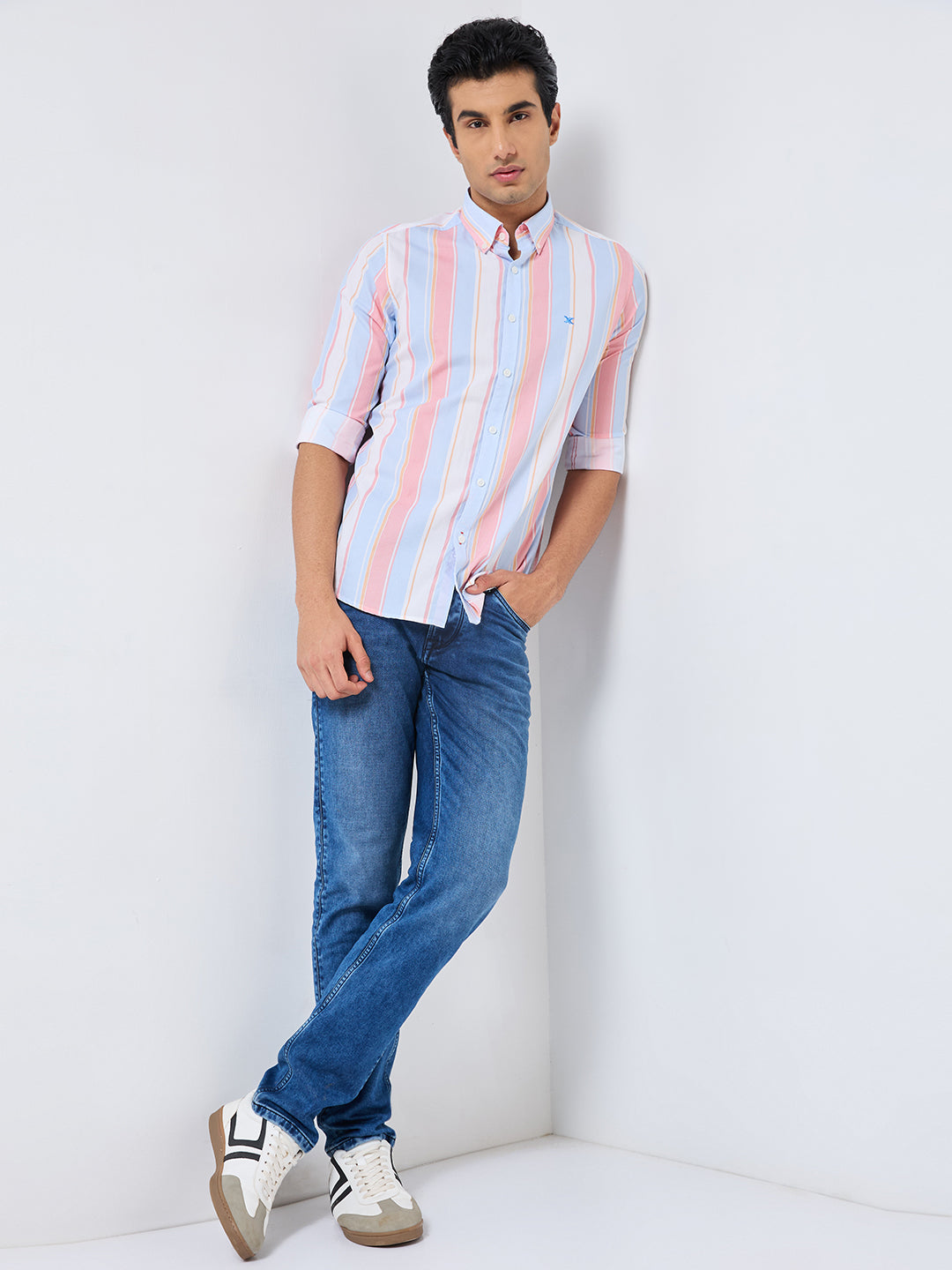 Killer Men Red Stripe Slim Fit Shirts