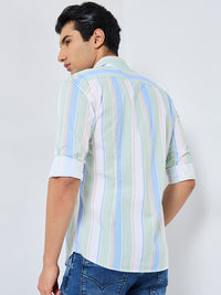 Full sleeves Slim Fit Green Multi Striper Oxford Shirt