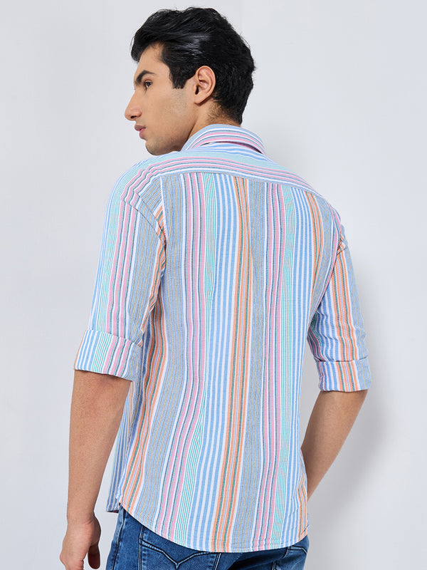 Killer Men Pink Stripe Slim Fit Shirts