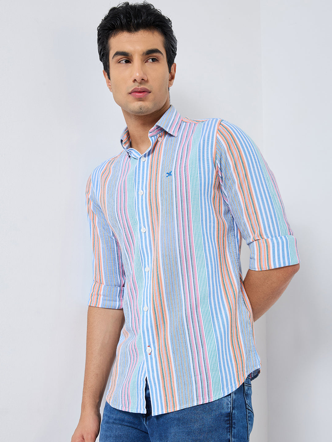 Killer Men Pink Stripe Slim Fit Shirts