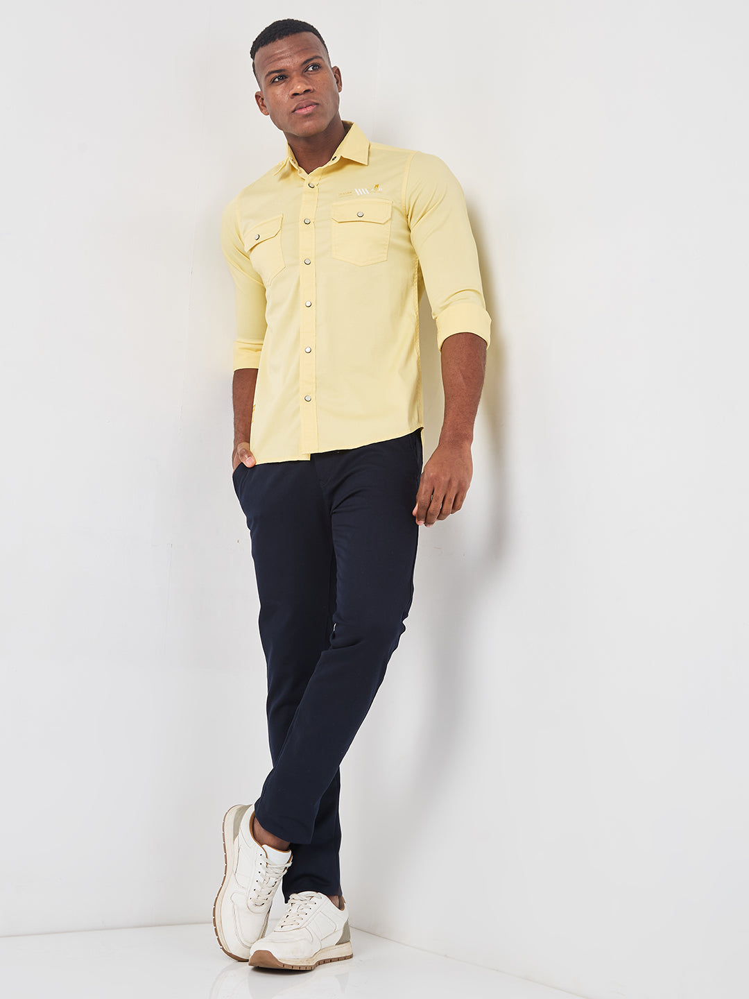 Killer Men Yellow Solid Slim Fit Shirts