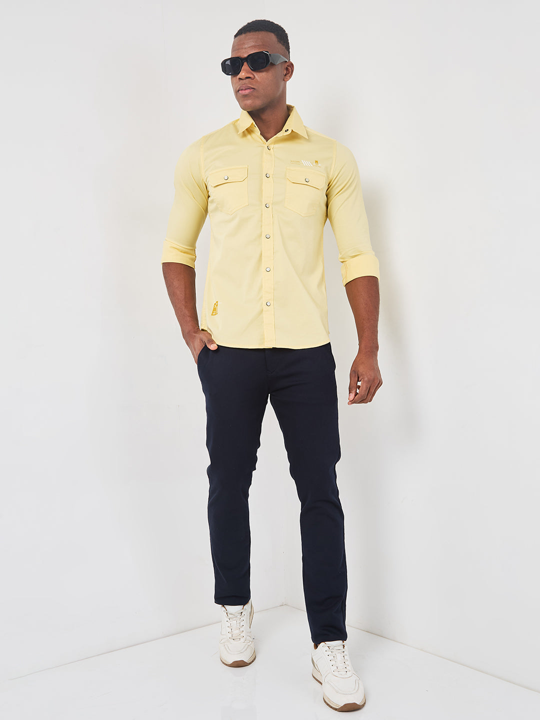 Killer Men Yellow Solid Slim Fit Shirts