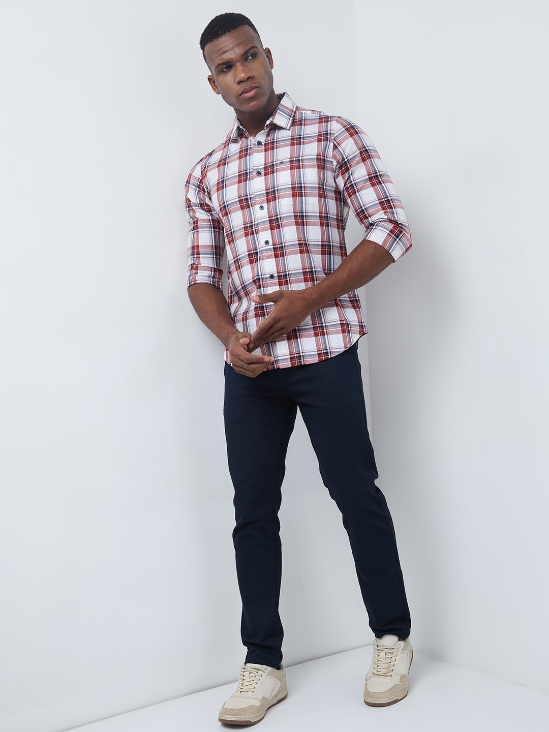 Killer Men Red Checks Slim Fit Shirts