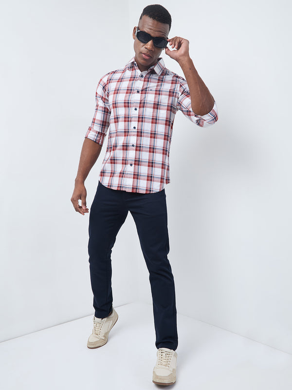 Killer Men Red Checks Slim Fit Shirts