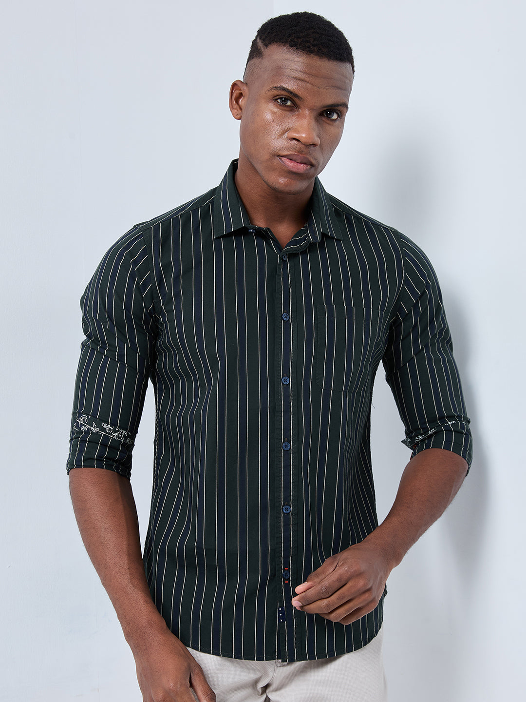 Killer Men Green Stripe Slim Fit Shirts