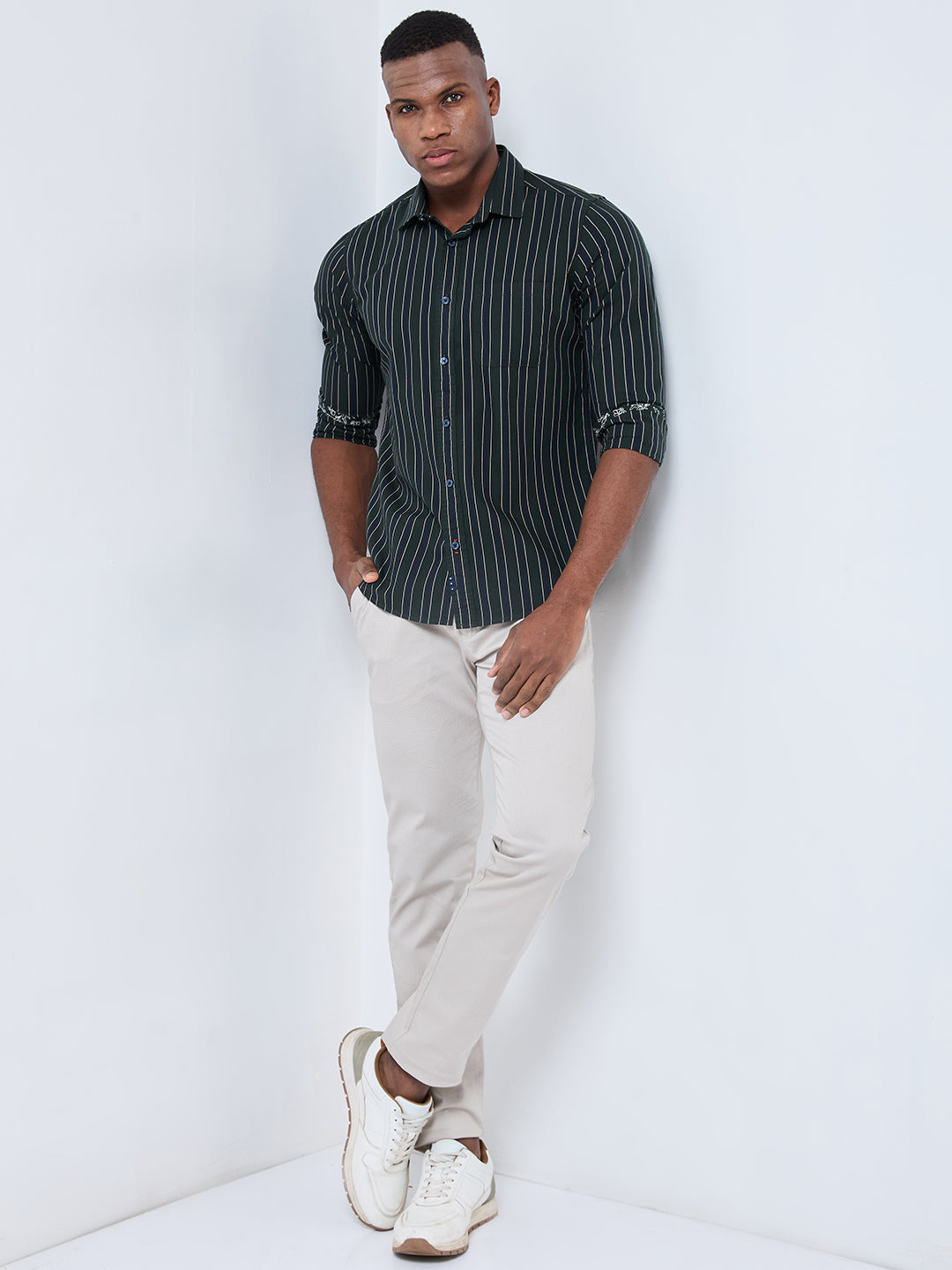 Killer Men Green Stripe Slim Fit Shirts