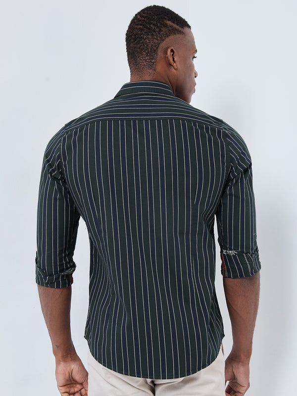 Killer Men Green Stripe Slim Fit Shirts