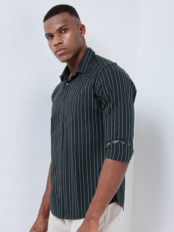 Killer Men Green Stripe Slim Fit Shirts
