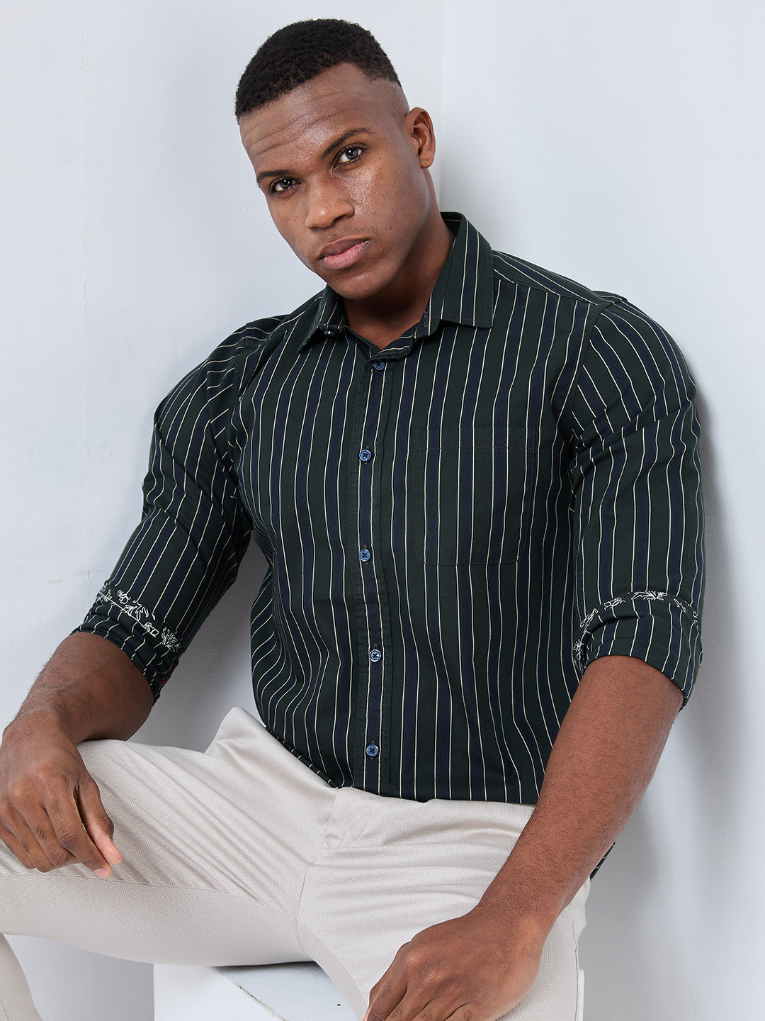 Killer Men Green Stripe Slim Fit Shirts