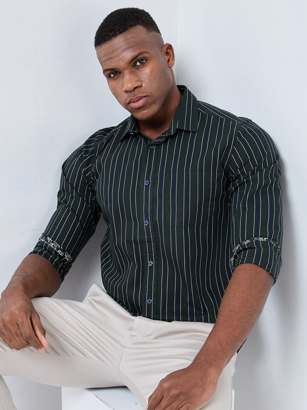 Killer Men Green Stripe Slim Fit Shirts