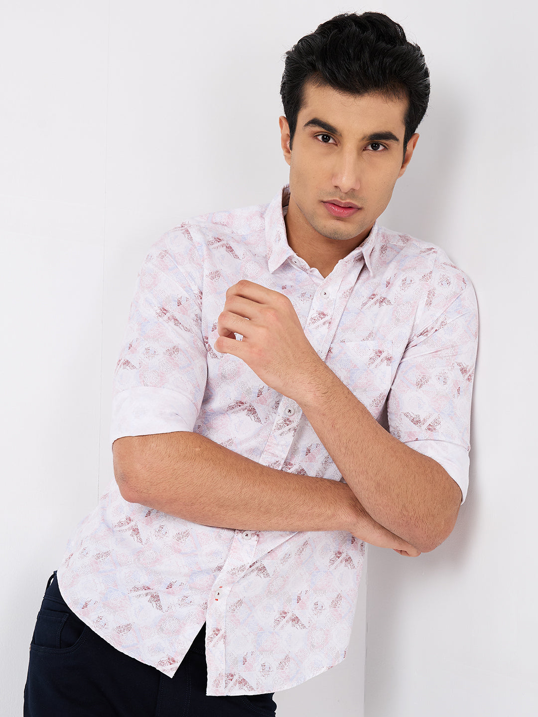 Killer Men Pink Printed Slim Fit Shirts