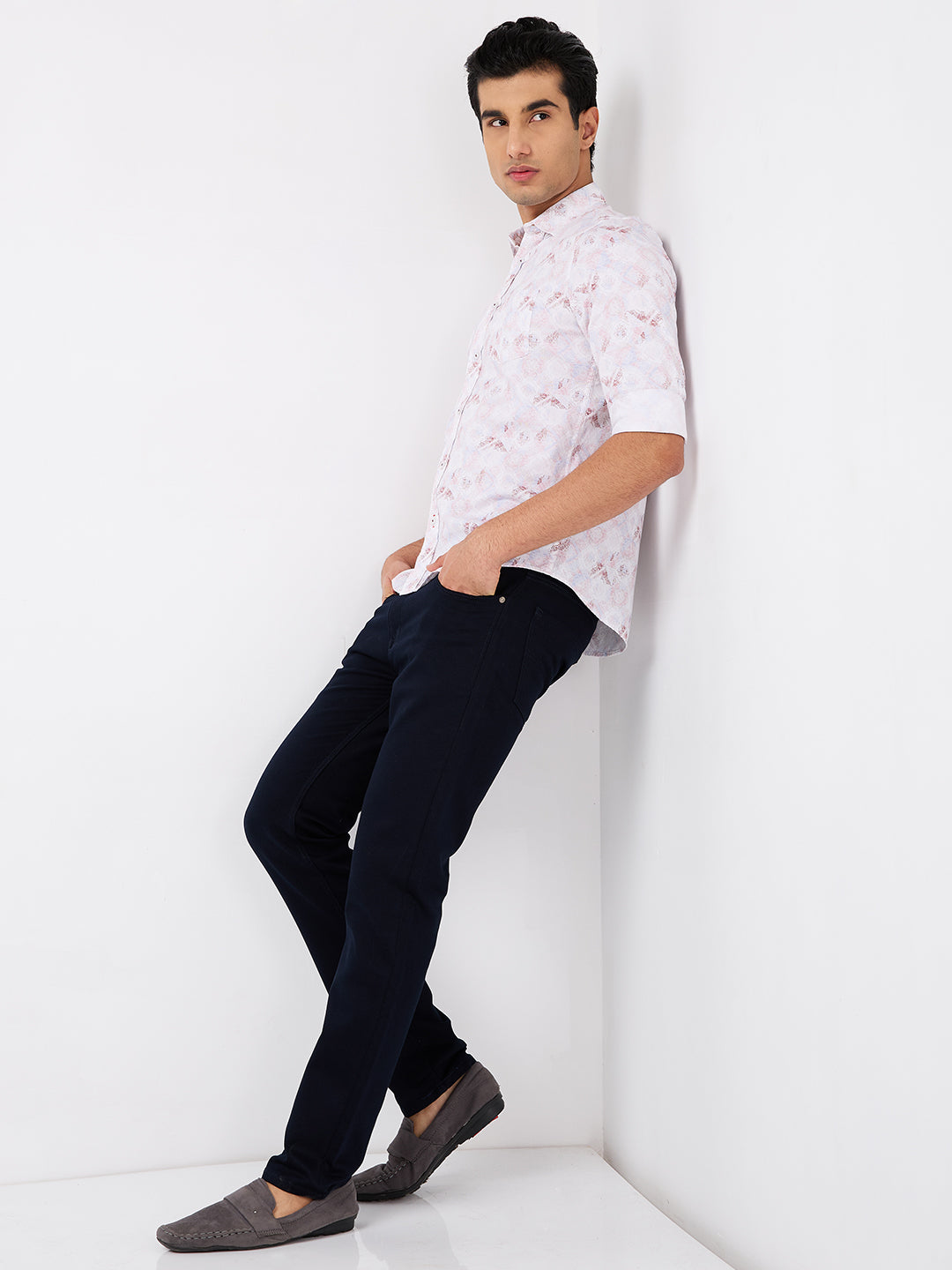 Killer Men Pink Printed Slim Fit Shirts