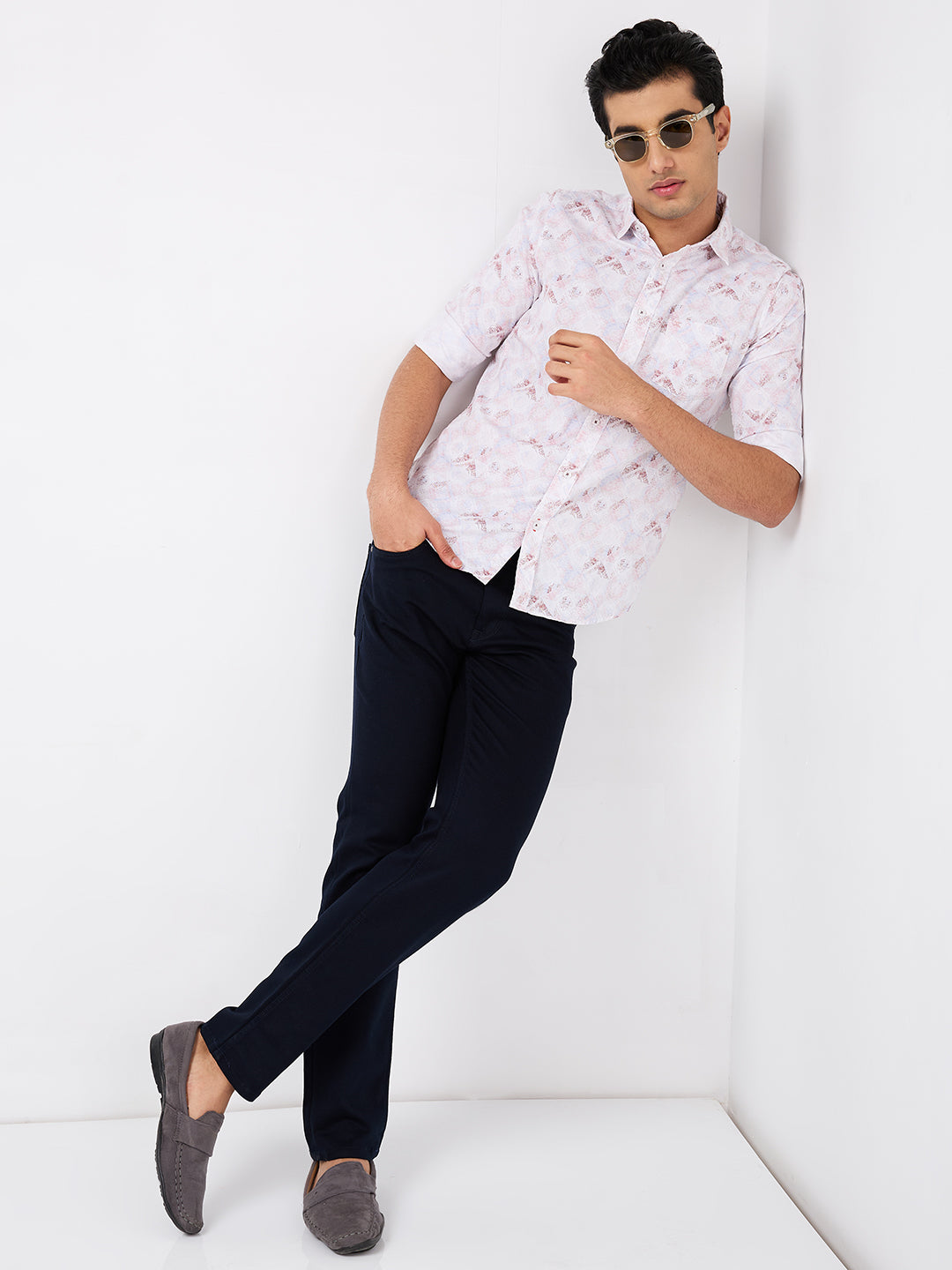 Killer Men Pink Printed Slim Fit Shirts