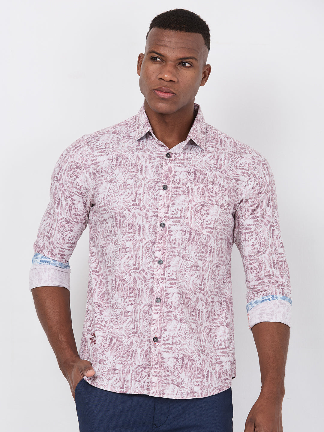 Killer Men Maroon Printed Slim Fit Shirts