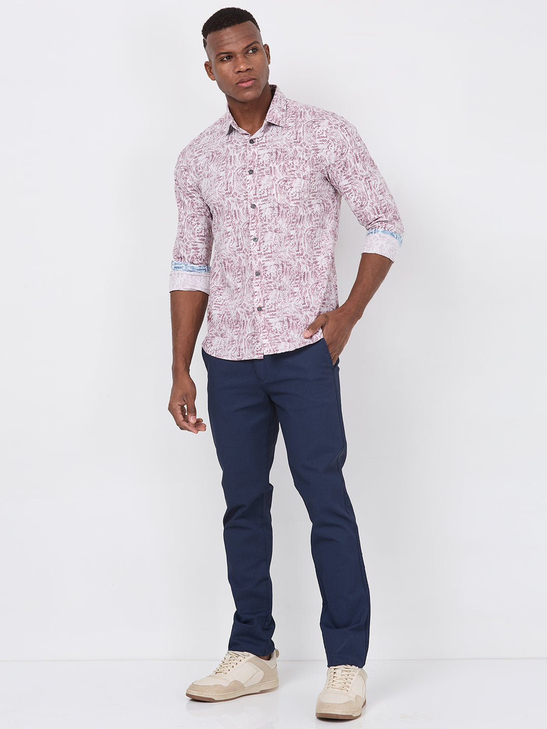 Killer Men Maroon Printed Slim Fit Shirts