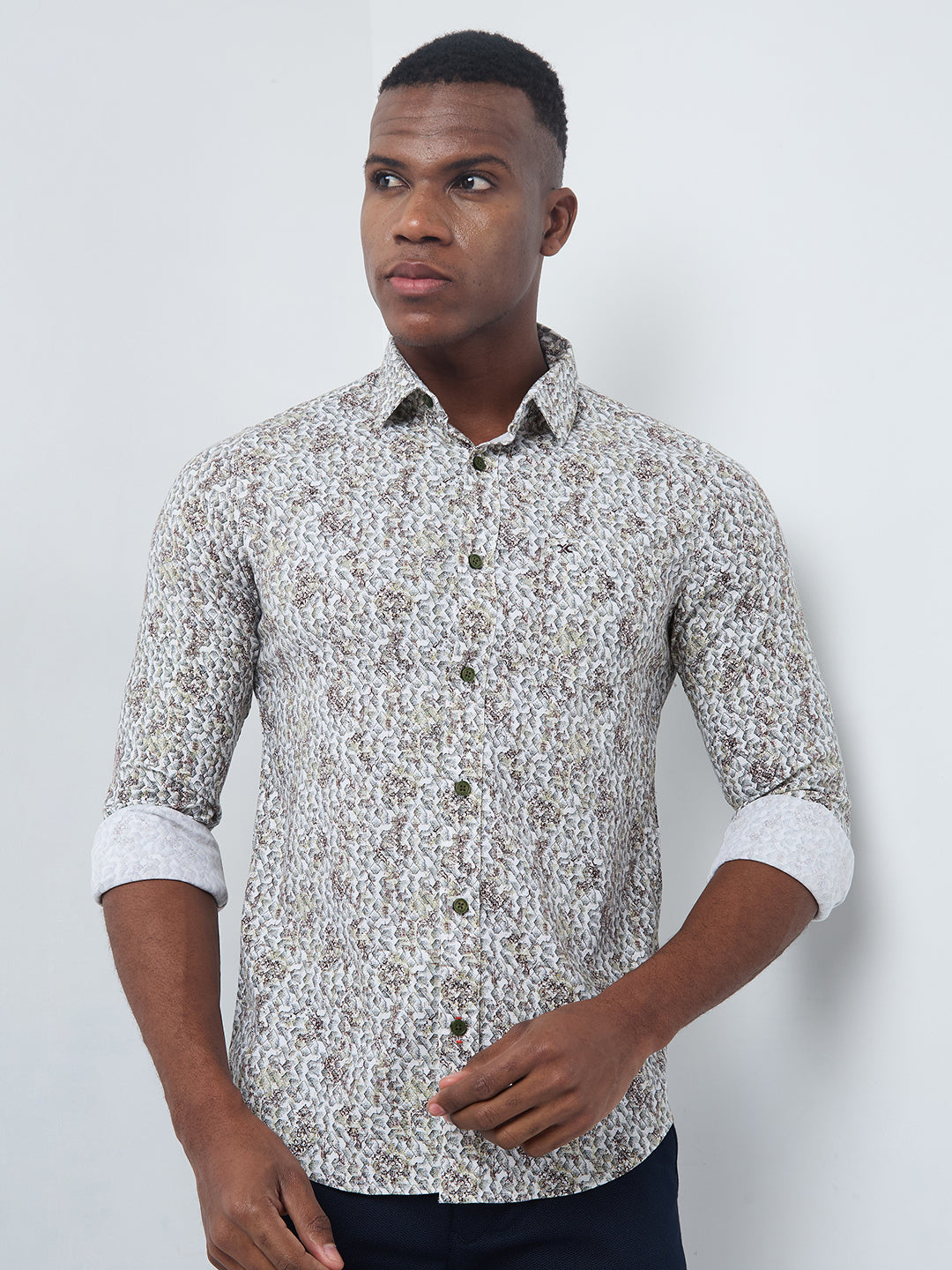 Killer Men Cream Printed Slim Fit Shirts