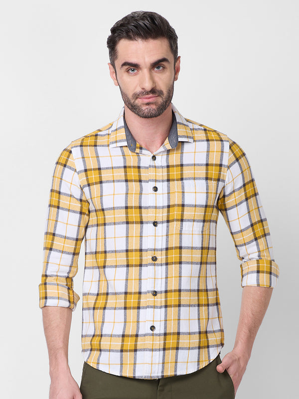 Killer Men Mastard Checks Slim Fit Shirts