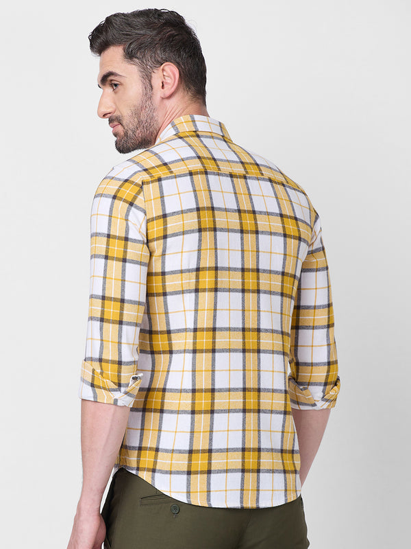 Killer Men Mastard Checks Slim Fit Shirts