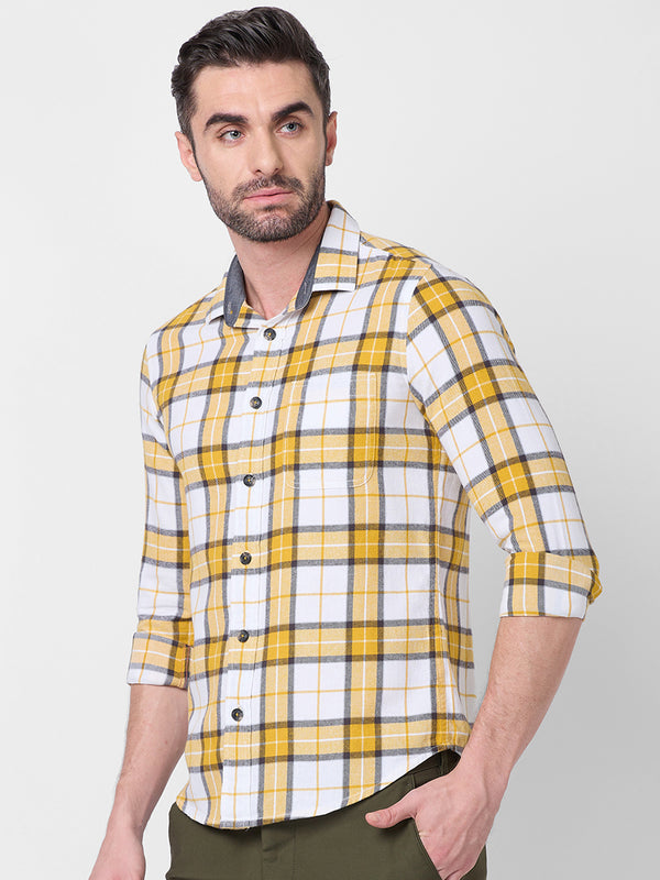 Killer Men Mastard Checks Slim Fit Shirts