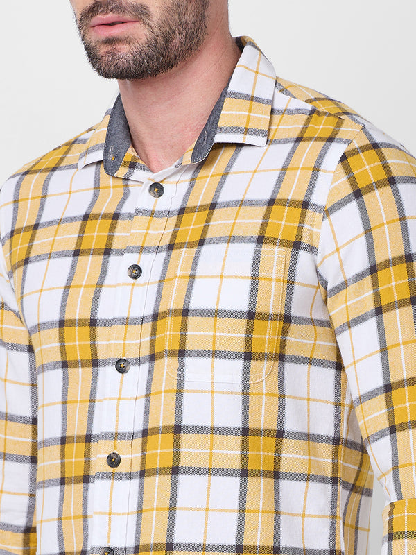 Killer Men Mastard Checks Slim Fit Shirts