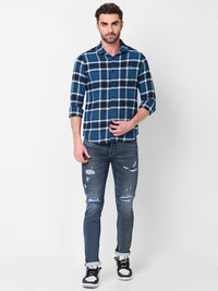 Killer Men Blue Checks Slim Fit Shirts