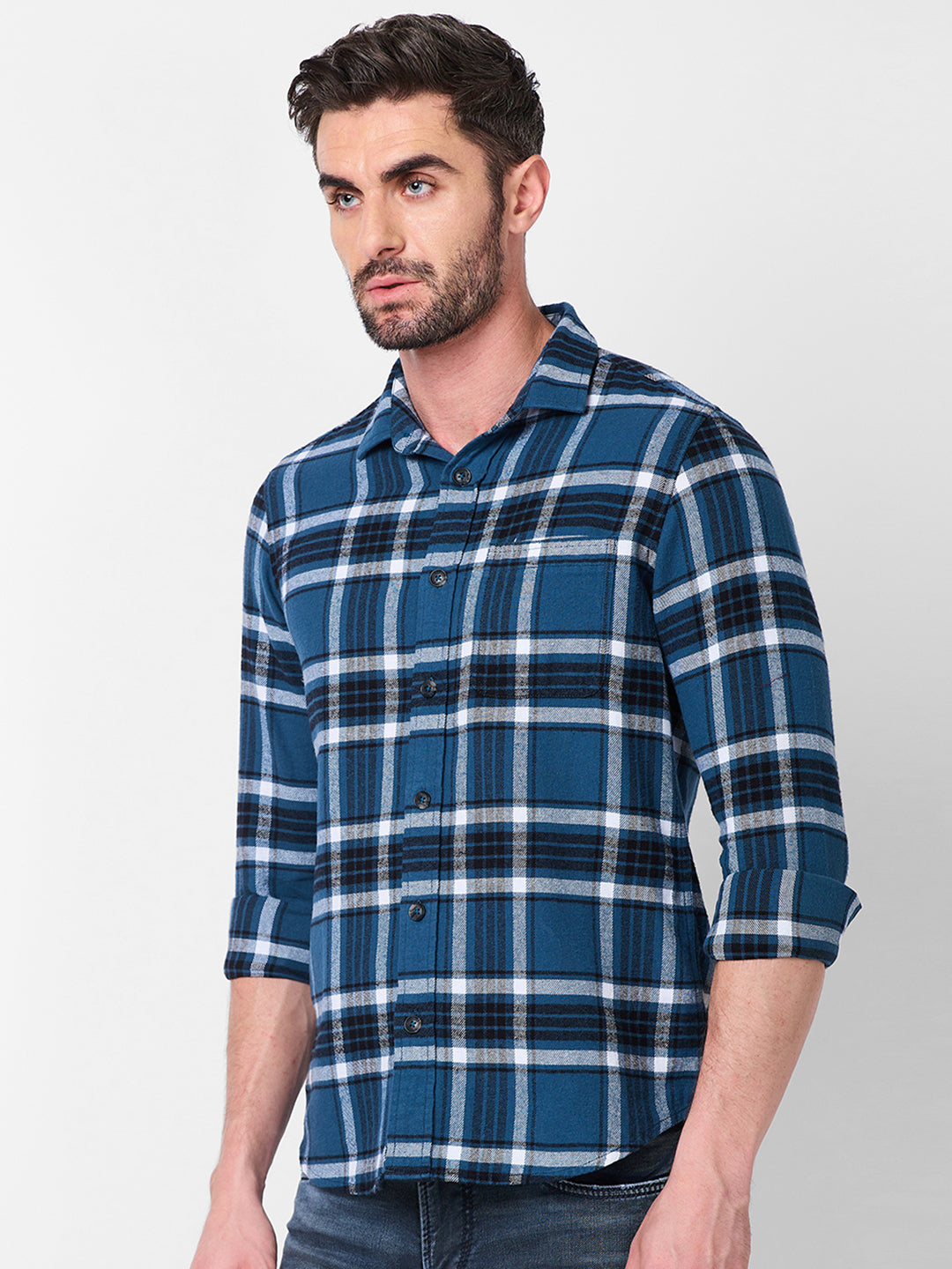 Killer Men Blue Checks Slim Fit Shirts