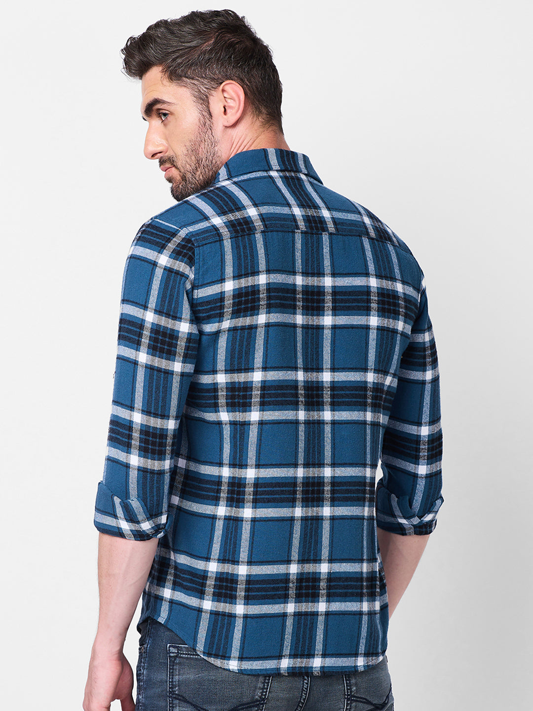 Killer Men Blue Checks Slim Fit Shirts