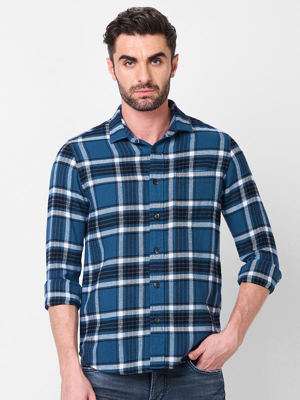 Killer Men Blue Checks Slim Fit Shirts