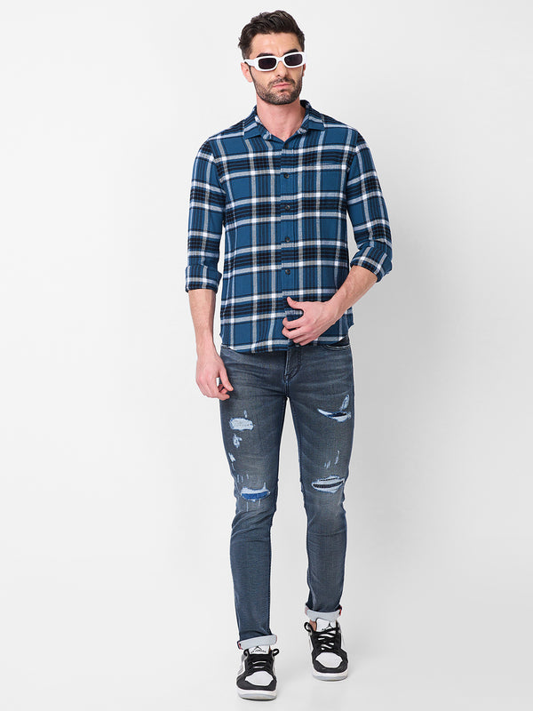 Killer Men Blue Checks Slim Fit Shirts