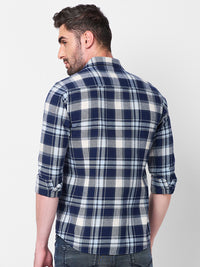 Full sleeves Slim Fit Navy Brushed Checks Shirt