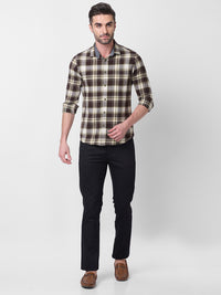 Killer Men Brown Checks Slim Fit Shirts