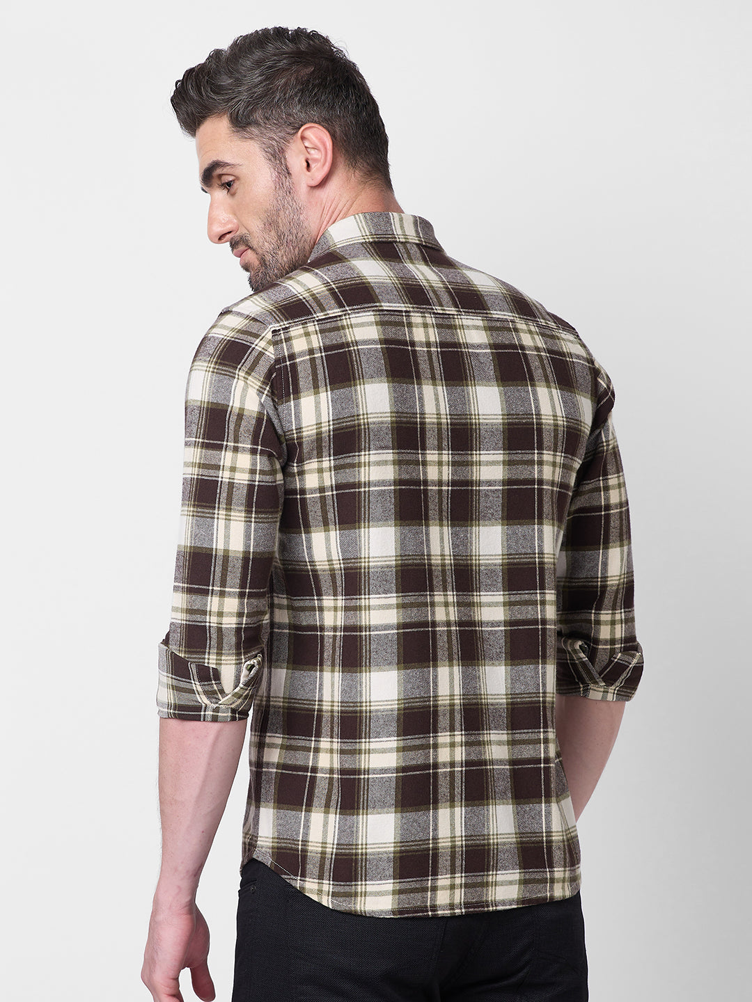 Killer Men Brown Checks Slim Fit Shirts