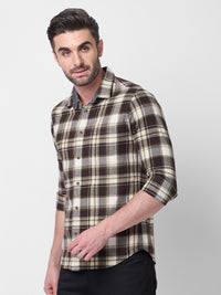 Killer Men Brown Checks Slim Fit Shirts
