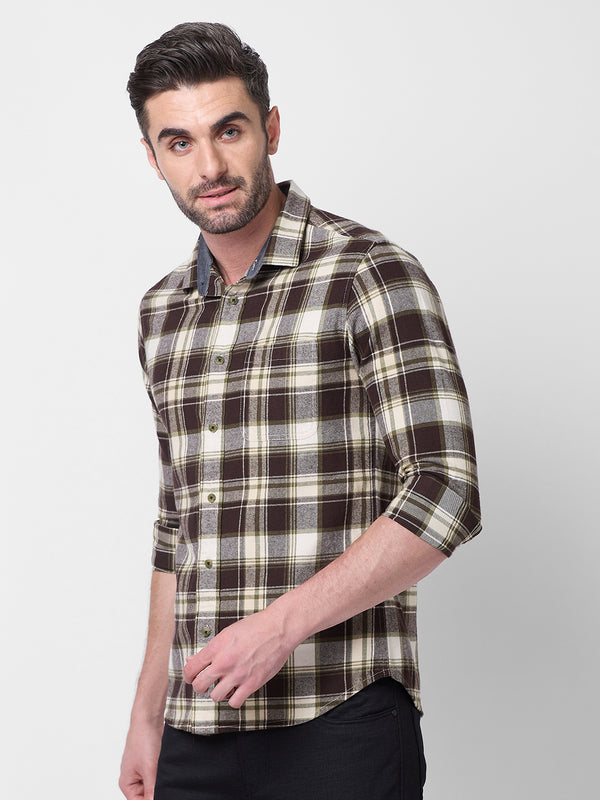Killer Men Brown Checks Slim Fit Shirts