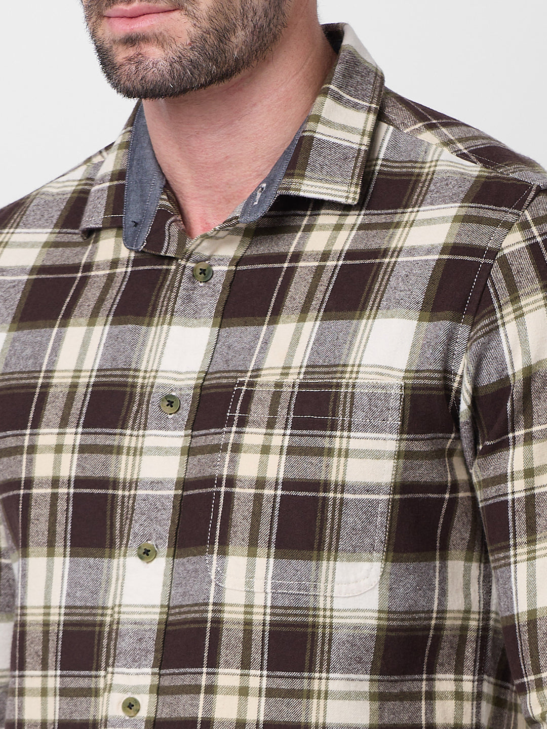 Killer Men Brown Checks Slim Fit Shirts
