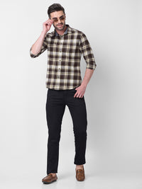 Killer Men Brown Checks Slim Fit Shirts