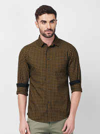 Killer Men Dark Mustard Checks Slim Fit Shirts