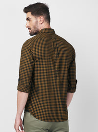 Killer Men Dark Mustard Checks Slim Fit Shirts